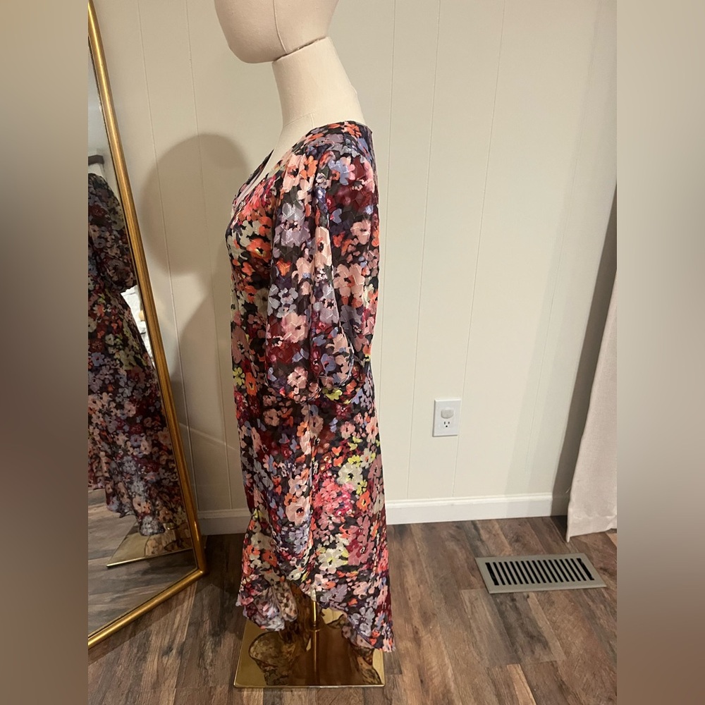 Amanda Uprichard Glenna Floral Asymmetric Midi Dress with Ruffle Hem - Picture 5 of 10
